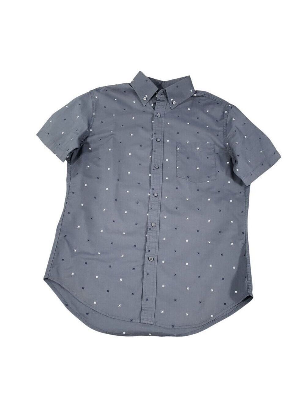 Merona Mens Short Sleeve Gray "X Print" Button Down Shirt Medium